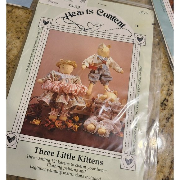 Vtg Hearts Content SEWING Doll PATTERNS Lot of 6. Wilhelmina Wee Willy Kittens - Picture 5 of 8